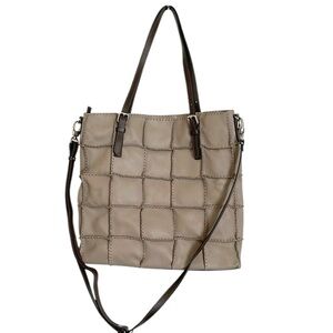 Gianni Conti Italian Taupe Beige Leather Patchwork Boho Satchel Tote Bag